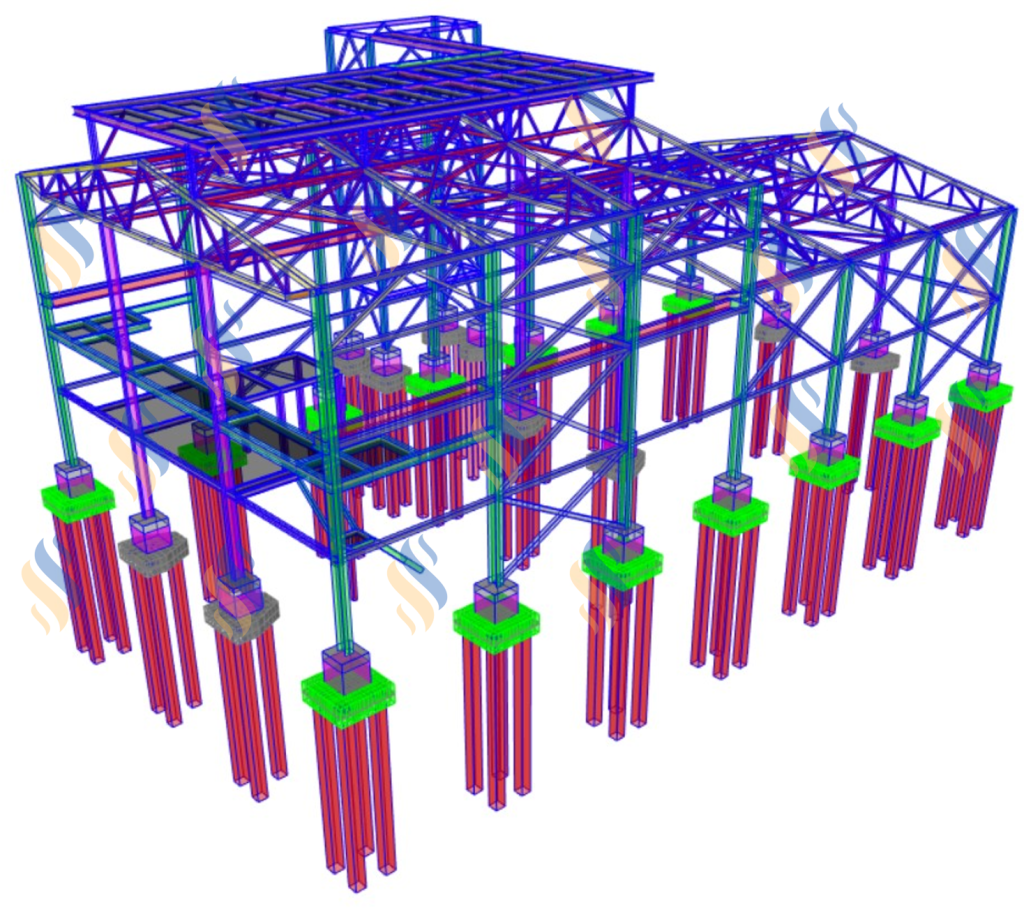 SAP2000 model of an industrial building with crane